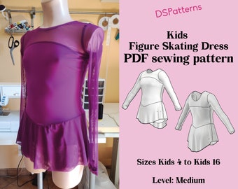 Diy Figure skating dress sewing pattern PDF  - Kids skating Dress with long sleeve and flared skirt instant Download