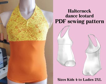 Diy Ballet Leotard sewing pattern PDF  - Halterneck leotard instant Download