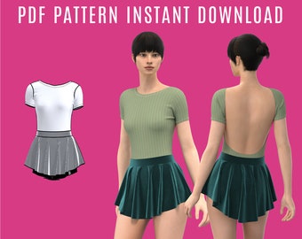 Diy Ballet Leotard and skirt sewing pattern PDF - girl and woman sizes -leotard with short sleeve and open back instant Download BUNDLE