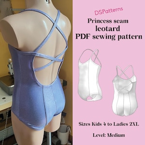 Diy Dance Leotard sewing pattern PDF  - Princess seams leotard with spaghetti straps instant Download
