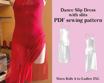 Slip Dance Dress PDF Sewing Pattern - Mesh with Slits, Bodysuit Lining