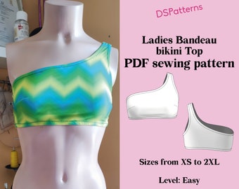 DIY BIKINI one shoulder bikini top sewing pattern PDF - instant download