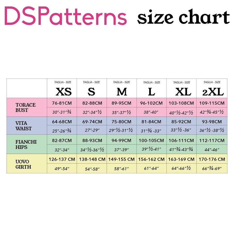 a size chart for various clothing items, including tops, bottoms, and waist sizes. The chart provides specific measurements for different sizes, such as XS, S, M, L, XL, and 2XL. The chart is organized in a table format, with each clothing item listed under a heading and corresponding measurements listed under a heading. The chart is designed to help customers determine the appropriate size for their desired clothing item.
