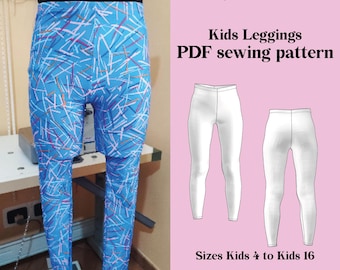 DIY Kids Leggings sewing pattern PDF  - High waist - instant DOWNLOAD