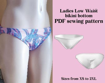 DIY BIKINI bikinibroekje met lage taille naaipatroon PDF - Retro 70's Y2K instant download