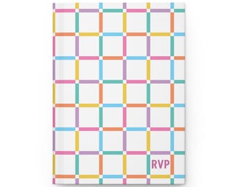 Colorful Rainbow Plaid Hardcover Journal with Personalized Monogram