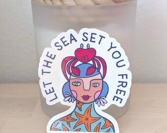 Ocean Lady Sticker | Let the Sea Set You Free | Crab
