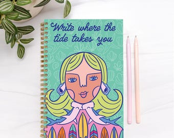 Personalized Ocean Ladies Hardcover Spiral Notebook: Colorful Custom Stationery
