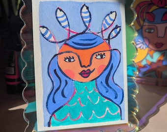 Framed Sardine Queen Original Painting 5x7