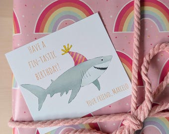 Customizable Birthday Shark Gift Tags Digital Download | 3.75"x3"
