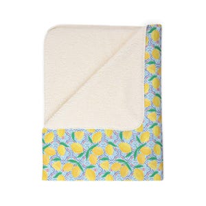 Lemons and Tiles Fleece Throw Blanket | Cozy, Sherpa-Lined Mediterranean Style