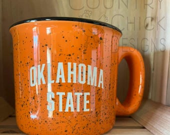 Camp Style Ceramic Mug OSU, gift, personalized, custom, Oklahoma State University, Women owned