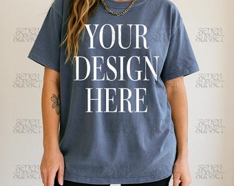 Blue Jean Comfort Colors Mockup Edgy Blue Jean Shirt Mockup Comfort Colors 1717 Mockup Oversized Shirt Mockups Trendy C1717 Western Mockup