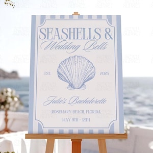 Seashells And Wedding Bells Bachelorette Sign, Coastal Bach Sign, Seashells & Wedding Bells Theme, Beach Bachelorette Welcome Sign Template
