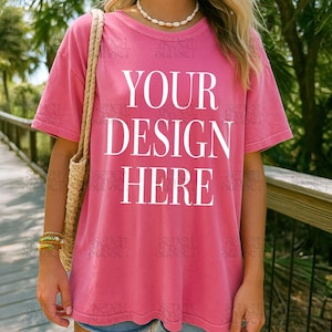 Crunchberry Comfort Colors Mockup Beach Comfort Colors 1717 Mockup Oversized Crunchberry Shirt Pink Tshirt Mockup Trendy C1717 Model Mockup