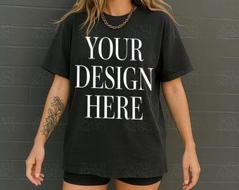 Black Comfort Colors Mockup Edgy Comfort Colors 1717 Mockup Oversized Black Shirt Mockup Trendy Shirt Photo Mockup Western Black Shirt Mock