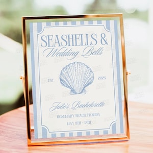 Seashells & Wedding Bells Sign, Coastal Bachelorette Sign, Seashells And Wedding Bells Bach, Beach Bachelorette, Welcome Sign Canva Template