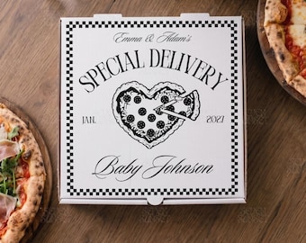 Pregnancy Announcement Pizza Box Template, Editable Canva File, Pizza Baby Shower Box, Pizzeria Italian Theme PNG, Editable Download