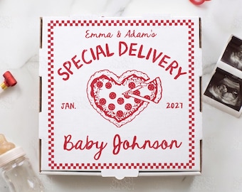 Pregnancy Announcement Pizza Box, Editable Canva Template, Special Delivery Pizzeria Box PNG, Italian Baby Shower Decor, Digital Download