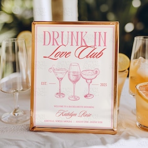 Drunk In Love Bachelorette Sign Drunk In Love Bridal Shower Sign Pink Cocktail Table Sign Valentines Day Bachelorette Sign Editable Template