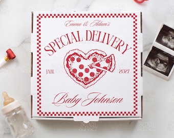 Pizza Pregnancy Announcement, Digital Template, Pizza Baby Shower Box PNG, Pizzeria Italian Theme, Editable Download