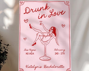 Letrero de bienvenida "Borracho de amor", letrero de despedida de soltera "Borracho de amor", plantilla de lienzo para póster de despedida de soltera escrito a mano para amantes, letrero de despedida de soltera para el Día de San Valentín