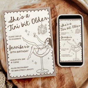 A Tini Bit Older Invite Espresso Martini Birthday Invitation Template Martini Birthday Invitation A Tiny Bit Older Editable Canva Template