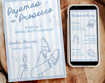 PJs & Prosecco Bachelorette Invite Slumber Party Bach Invitation Pajamas Prosecco Bachelorette Itinerary Girls Gone Mild Editable Template