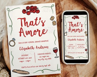 That's Amore Bridal Shower Invite, Italian Wedding Shower, Editable Canva Template, That's Amore Party Decor  Pasta Shower