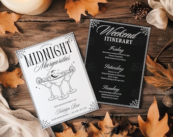 Hexe Bachelorette Einladung Vorlage Halloween Bach Reiseplan Midnight Margaritas Einladen Witchy Braut Magical Coven Club Spooky Invite