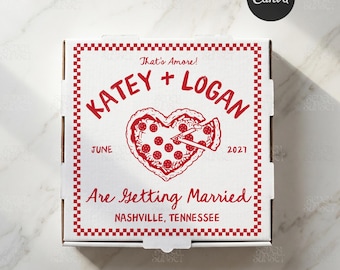 Wedding Pizza Box Design, Editable Canva Template, Engagement Pizzeria Box PNG, That's Amore Shower Decor, Proposal Box Template