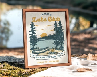 Plantilla de letrero de despedida de soltera de lago retro Letrero de bienvenida de Camp Bach Letrero de despedida de soltera de lago de verano Plantilla de Canva editable Tema del último camino de la novia