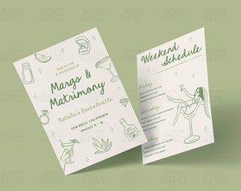 Invitación de despedida de soltera con margaritas y matrimonio Itinerario de margaritas y matrimonio Invitación escrita a mano para despedida de soltera Fiesta Tequila Bachelorette