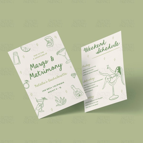 Margs And Matrimony Bachelorette Invitation Margaritas & Matrimony Itinerary Handwritten Hen Do Party Invite Fiesta Tequila Bachelorette