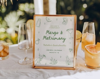 Letrero de bienvenida para matrimonio y margaritas Letrero de despedida de soltera Letrero de despedida de soltera escrito a mano Plantilla de lienzo Fiesta final Despedida de soltera