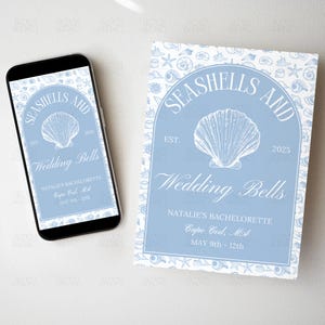 Seashells & Wedding Bells Bachelorette Itinerary Seashells Wedding Bells Invitation Coastal Bachelorette Invite Editable Canva Template