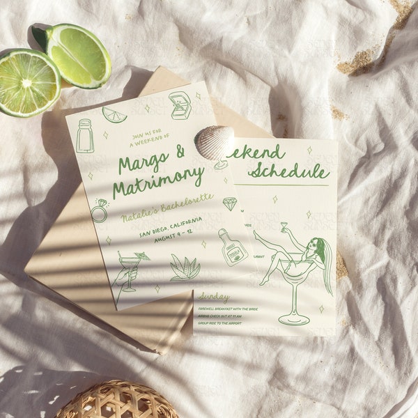 Margs And Matrimony Bachelorette Invitation Margaritas & Matrimony Itinerary Handwritten Hen Do Party Invite Fiesta Tequila Bachelorette