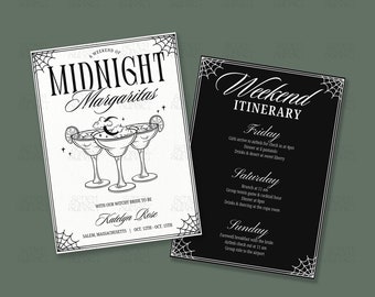 Hexe Bachelorette Einladung Vorlage Halloween Bach Reiseplan Midnight Margaritas Einladen Witchy Braut Magical Coven Club Spooky Invite