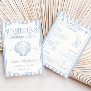 Seashells And Wedding Bells Bachelorette Invitation Beach Bachelorette Itinerary Seashells Wedding Bells Invite Coastal Editable Template