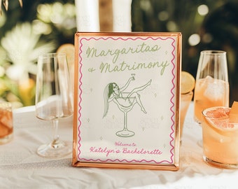 Letrero de bienvenida para matrimonio y margaritas Letrero de despedida de soltera Letrero de despedida de soltera escrito a mano Plantilla de lienzo Fiesta final Despedida de soltera