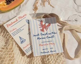 Maine Bachelorette Invitation Last Toast On The Maine Coast Beach Bachelorette Itinerary Coastal Grandma Invite Portland Bach Canva Template