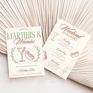 Martinis And Weenies Bachelorette Invitation Tinis & Weenies Itinerary Canva Invite Dirty Martini And Hot Dog Theme Birthday Invite Template