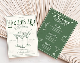Bikinis And Martinis Bachelorette Invitation Tinis & Bikinis Itinerary Classy Hen Party Invite Dirty Martini Bach Club Beach Canva Template