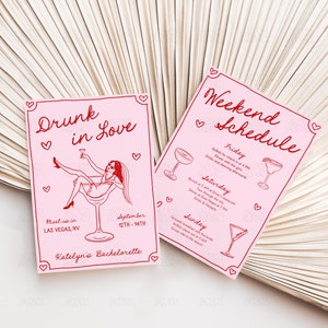 Drunk In Love Bachelorette Invitation Lover Bach Itinerary Hand Drawn Hen Party Invite Editable Canva Template Cocktail Bachelorette Invite