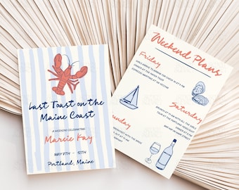 Convite para despedida de solteira no Maine Último brinde na costa do Maine Itinerário para despedida de solteira na praia Convite para avó costeira Portland Bach Modelo Canva