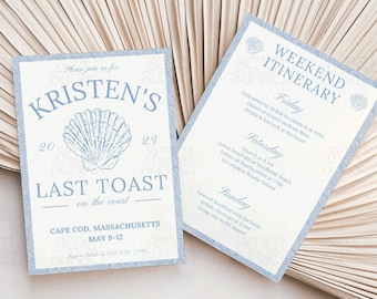 Costal Bachelorette Invitation, Brides Last Toast, Editable Invitation, Coastal Grandma, Beach Bachelorette Itinerary, Classy Canva Template
