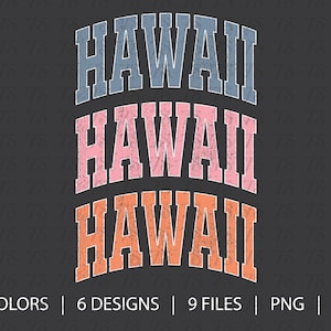 Trendy Hawaii PNG SVG | Athletic Varsity Font | Beach Hawaii Shirt Design | Distressed State PNG | Digital Download | Coconut Girl Aesthetic
