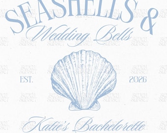 Seashells And Wedding Bells, Customizable Bachelorette Shirt Logo, Editable Canva Template, Beach Bachelorette PNG, Trendy Shirt Design