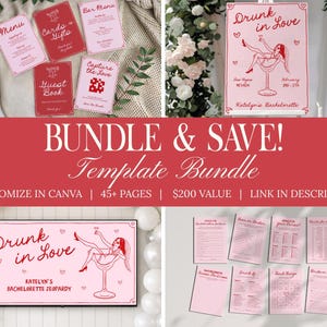 Drunk In Love Bachelorette Invitation Lover Bach Itinerary Hand Drawn Hen Party Invite Editable Canva Template Cocktail Bachelorette Invite image 8