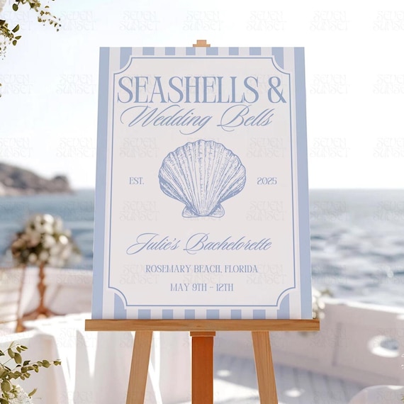 Seashells And Wedding Bells Bachelorette Sign, Coastal Bach Sign, Seashells & Wedding Bells Theme, Beach Bachelorette Welcome Sign Template